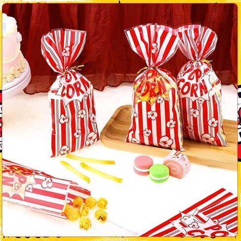 woric 200 Pcs Popcorn Treat Bags, 10.6 * 5.1 inch Popcorn Bags with Twist Ties Plastic Popcorn Bags for Party Movie Night Valentine's Day (2 Style) in Saudi Arabia