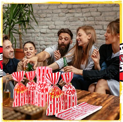 woric 200 Pcs Popcorn Treat Bags, 10.6 * 5.1 inch Popcorn Bags with Twist Ties Plastic Popcorn Bags for Party Movie Night Valentine's Day (2 Style) in Saudi Arabia