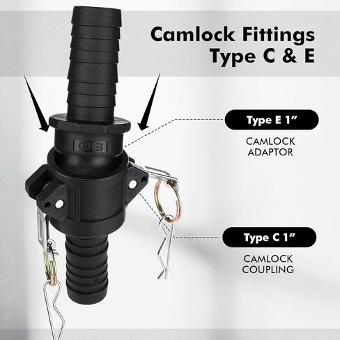 Pangda 4 مجموعات / 8 قطع تركيبات Camlock 1 بوصة من النوع C & E مجموعة أدوات تركيب خرطوم وأخدود من البولي بروبيلين مع وصلات Camlock أنثى وذكر 1 بوصة × 1 بوصة خرطوم عرقوب وكاميرا وأنبوب in Saudi Arabia