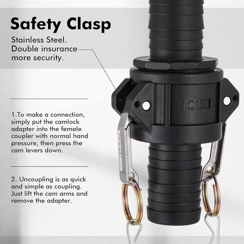 تركيبات Kathfly Camlock مقاس 1-1/2 بوصة بولي قياسي من النوع C & E من البولي بروبيلين ومجموعة تركيب خرطوم الأخدود مع Camlock أنثى وذكر 1-1/2 بوصة × كاميرا شانك خرطوم 1-1/2 بوصة ووصلة أخدود (مجموعتان/ 8 قطع) in Kuwait