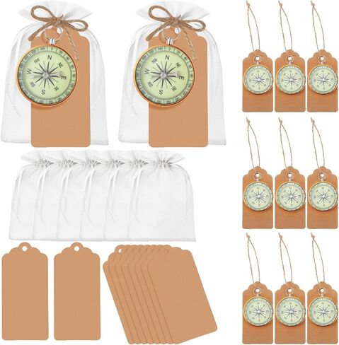 TaoBary 60 Pcs Compasses Bulk Glow in The Dark Wedding Favors Set Mini Compass Nautical Party Souvenir with Kraft Tags and Organza Bag for Guests Birthday Travel Gift Christmas Ornaments in Saudi Arabia