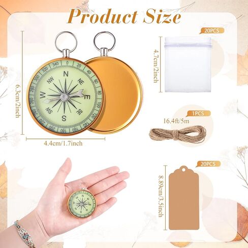 TaoBary 60 Pcs Compasses Bulk Glow in The Dark Wedding Favors Set Mini Compass Nautical Party Souvenir with Kraft Tags and Organza Bag for Guests Birthday Travel Gift Christmas Ornaments in Saudi Arabia