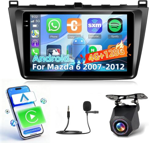 [Qualcomm 8 Core 4+64G] Car Radio for Mazda 6 2007-2012 with Wireless Carplay and Android Auto - 9 Inch 1280 * 720 IPS Touchscreen Android Car Stereo - DSP/GPS/SWC/Bluetooth + AHD Backup Camera in Saudi Arabia