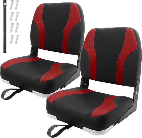 Low Back Boat Seat, Folding Boat Seat 2 pack, Portable Fishing Boating Seat, Foldable Boat Chairs, Waterproof, Boat Cabin Seating, Screw Included (Black/Red) in Saudi Arabia