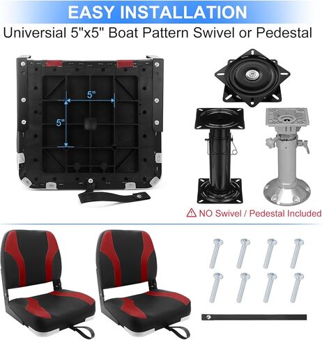 Low Back Boat Seat, Folding Boat Seat 2 pack, Portable Fishing Boating Seat, Foldable Boat Chairs, Waterproof, Boat Cabin Seating, Screw Included (Black/Red) in Saudi Arabia