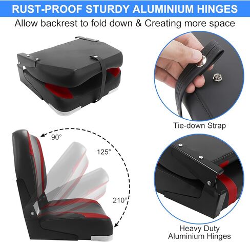 Low Back Boat Seat, Folding Boat Seat 2 pack, Portable Fishing Boating Seat, Foldable Boat Chairs, Waterproof, Boat Cabin Seating, Screw Included (Black/Red) in Saudi Arabia