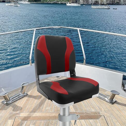 Low Back Boat Seat, Folding Boat Seat 2 pack, Portable Fishing Boating Seat, Foldable Boat Chairs, Waterproof, Boat Cabin Seating, Screw Included (Black/Red) in Saudi Arabia