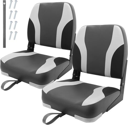 Low Back Boat Seat, Folding Boat Seat 2 pack, Portable Fishing Boating Seat, Foldable Boat Chairs, Waterproof, Boat Cabin Seating, Screw Included (Black/Red) in Saudi Arabia