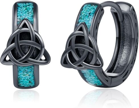 Viking Earrings for Men Women 925 Sterling Silver Turquoise Huggie Hoop Earrings Gothic Punk Cool Norse Viking Jewelry Gifts in Saudi Arabia