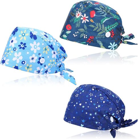 3 أجهزة كمبيوتر عمل قبعات قبعات ممرضة فرك مع أزرار عرق قابلة للتعديل قابلة للضبط قبعات التعادل للنساء للنساء طبيب الأسنان in Kuwait