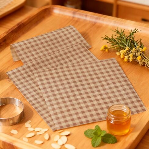 100 Pcs Brown Checkered Waxed Deli Paper, 7.1x7.1 Inch Greaseproof Food Basket Liners Squares Checkered Sandwich & Burger Wrapping Sheets,Tray Parchment Liners for Picnics, Restaurants in Saudi Arabia