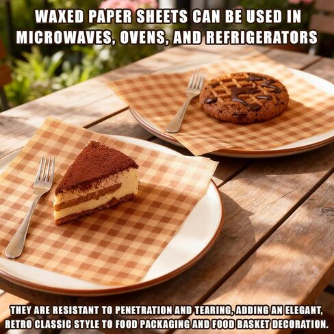 100 Pcs Brown Checkered Waxed Deli Paper, 7.1x7.1 Inch Greaseproof Food Basket Liners Squares Checkered Sandwich & Burger Wrapping Sheets,Tray Parchment Liners for Picnics, Restaurants in Saudi Arabia