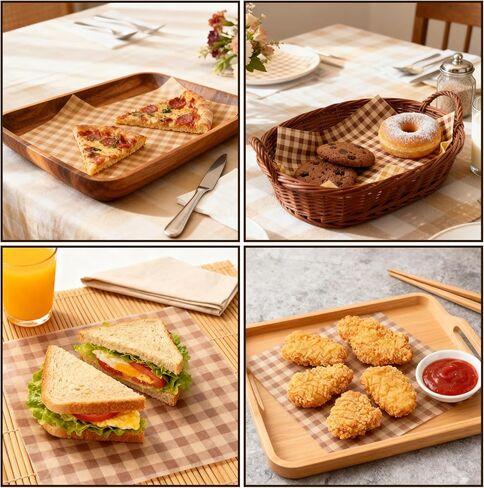 100 Pcs Brown Checkered Waxed Deli Paper, 7.1x7.1 Inch Greaseproof Food Basket Liners Squares Checkered Sandwich & Burger Wrapping Sheets,Tray Parchment Liners for Picnics, Restaurants in Saudi Arabia