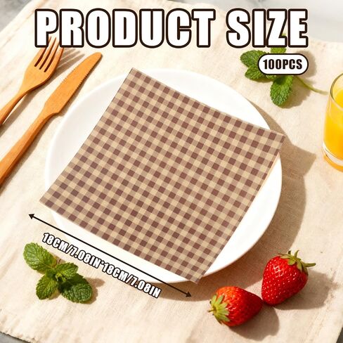 100 Pcs Brown Checkered Waxed Deli Paper, 7.1x7.1 Inch Greaseproof Food Basket Liners Squares Checkered Sandwich & Burger Wrapping Sheets,Tray Parchment Liners for Picnics, Restaurants in Saudi Arabia