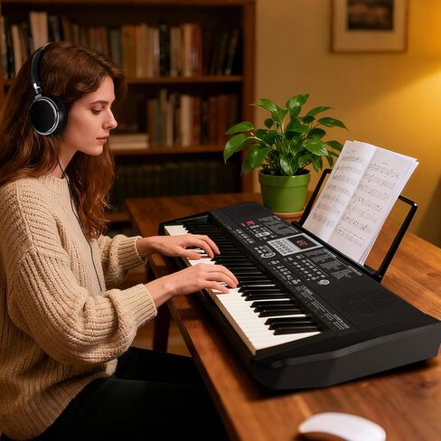 بيانو لوحة المفاتيح Costzon 61 مفتاح، لوحة مفاتيح بيانو رقمية كهربائية مع مفاتيح مضيئة، ميكروفون، سماعات الرأس، ملصقات رئيسية وحقيبة حمل، بيانو لوحة مفاتيح محمول للمبتدئين والبالغين in Saudi Arabia
