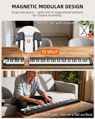 LEKATO Portable Piano Keyboard, 4 pcs Magnetic Electric Piano with Up to 88 Keys, 128 Tones, 128 Rhythm, 21 Demo, Split, Dual Tone, Record, Bluetooth MIDI, Headphone Jack, for Beginners Home Travel in Saudi Arabia