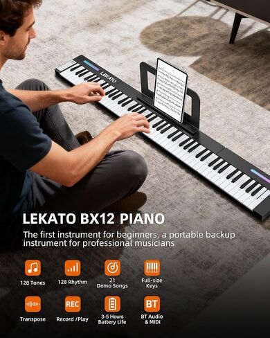 LEKATO Portable Piano Keyboard, 4 pcs Magnetic Electric Piano with Up to 88 Keys, 128 Tones, 128 Rhythm, 21 Demo, Split, Dual Tone, Record, Bluetooth MIDI, Headphone Jack, for Beginners Home Travel in Saudi Arabia