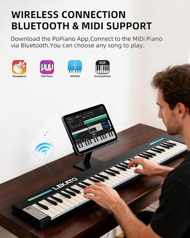 LEKATO Portable Piano Keyboard, 4 pcs Magnetic Electric Piano with Up to 88 Keys, 128 Tones, 128 Rhythm, 21 Demo, Split, Dual Tone, Record, Bluetooth MIDI, Headphone Jack, for Beginners Home Travel in Saudi Arabia