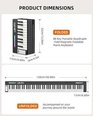 LEKATO Portable Piano Keyboard, 4 pcs Magnetic Electric Piano with Up to 88 Keys, 128 Tones, 128 Rhythm, 21 Demo, Split, Dual Tone, Record, Bluetooth MIDI, Headphone Jack, for Beginners Home Travel in Saudi Arabia