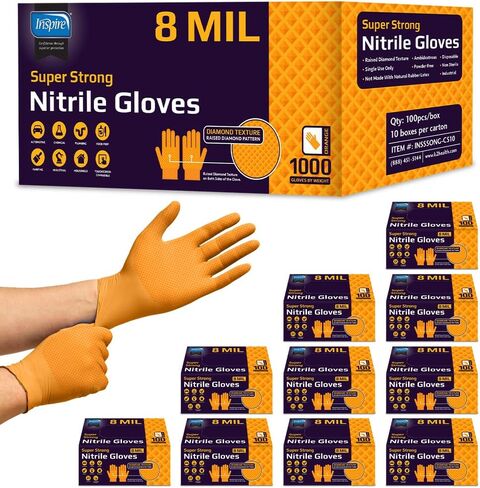 Inspire HEAVY DUTY ORIGINAL قفازات نيتريل سوداء قابلة للتمدد خالية من اللاتكس | طعام، ميكانيكي، 6 مل أسود أو 8 مل برتقالي in Kuwait