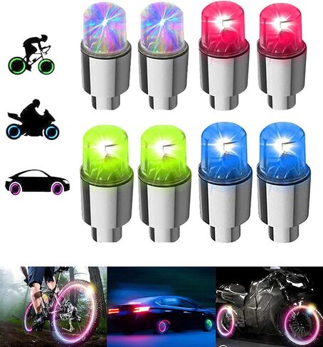 YUERWOVER 4/8 LED أضواء عجلة الدراجة، إطارات صمام السيارة ينبع قبعات دراجة نارية إطار مقاوم للماء أضواء فلاش عاكسة رائعة للأطفال والرجال والنساء مع 10 بطاريات إضافية in Kuwait