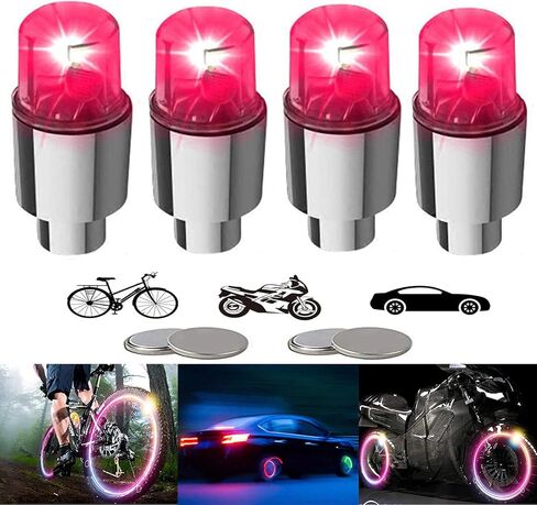 YUERWOVER 4/8 LED أضواء عجلة الدراجة، إطارات صمام السيارة ينبع قبعات دراجة نارية إطار مقاوم للماء أضواء فلاش عاكسة رائعة للأطفال والرجال والنساء مع 10 بطاريات إضافية in Kuwait