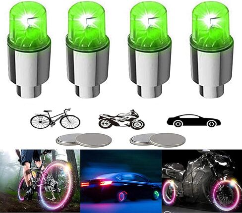 YUERWOVER 4/8 LED أضواء عجلة الدراجة، إطارات صمام السيارة ينبع قبعات دراجة نارية إطار مقاوم للماء أضواء فلاش عاكسة رائعة للأطفال والرجال والنساء مع 10 بطاريات إضافية in Kuwait