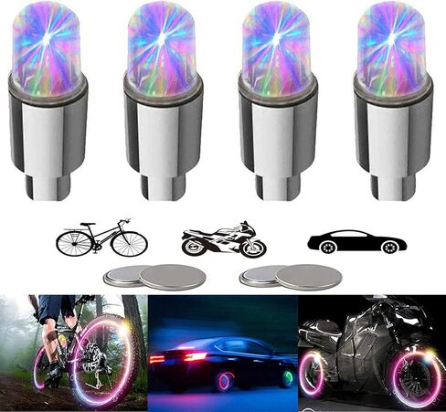 YUERWOVER 4/8 LED أضواء عجلة الدراجة، إطارات صمام السيارة ينبع قبعات دراجة نارية إطار مقاوم للماء أضواء فلاش عاكسة رائعة للأطفال والرجال والنساء مع 10 بطاريات إضافية in Kuwait