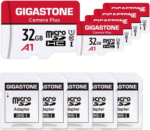 Gigastone 32GB Micro SD بطاقة 5 عبوات ، بطاقات ذاكرة MicroSDHC لكاميرات الأمان ، Wyze Cam ، Roku ، تسجيل الفيديو الكامل HD ، UHS-I U1 A1 Class 10 ، حتى 90 ميجابايت/ثانية ، مع محول in Kuwait