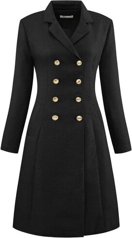 Women's Tweed Blazer Dress Collared Double Breasted A-Line Formal Work Dresses in Saudi Arabia