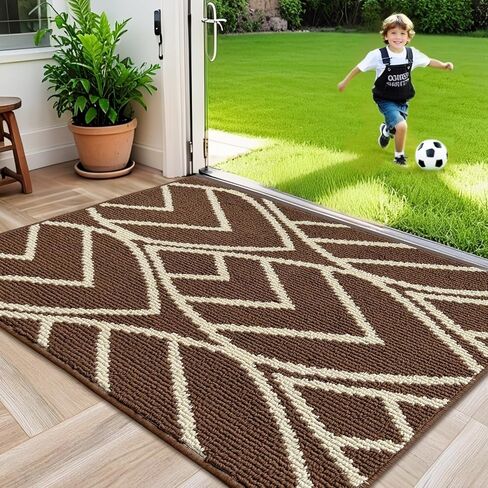 HDFK Door Mat, 30x17 Inch Gray Anti-Slip Entryway Rug for Muddy Paws - Washable Indoor Outdoor Floor Mats with TPR Backing, Mud Trapper for Pets & High Traffic Areas in Kuwait