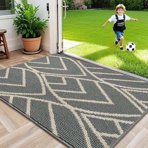 HDFK Door Mat, 30x17 Inch Gray Anti-Slip Entryway Rug for Muddy Paws - Washable Indoor Outdoor Floor Mats with TPR Backing, Mud Trapper for Pets & High Traffic Areas in Kuwait