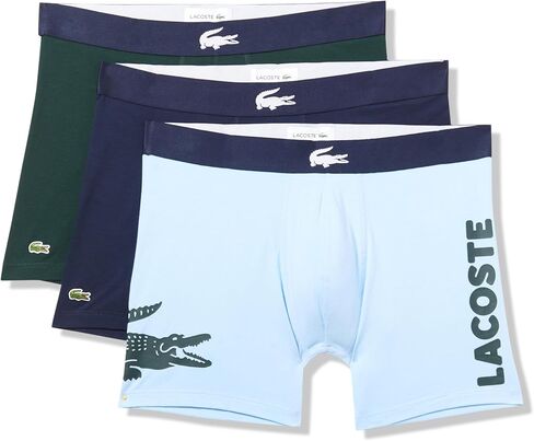 Lacoste Men's Cotton Stretch Big Croc Print Boxer Briefs, 3-Pack, Blue/Dark Green/Navy Blue, Medium in Saudi Arabia
