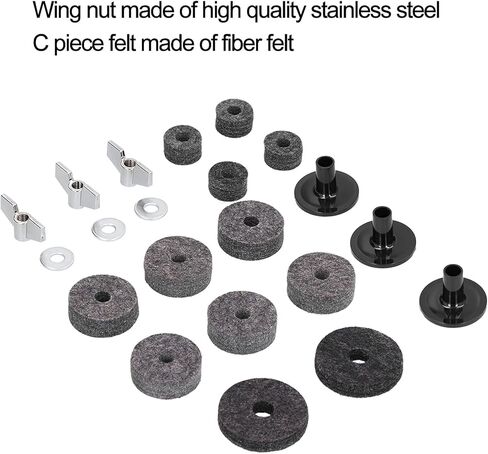 Cymbal Felt Set Clutch Bracket Tube Drum Accessory Premium Stainless Steel Wing Nut Fiber Felt for Drum Kits Black Silver 21Pcs in Saudi Arabia