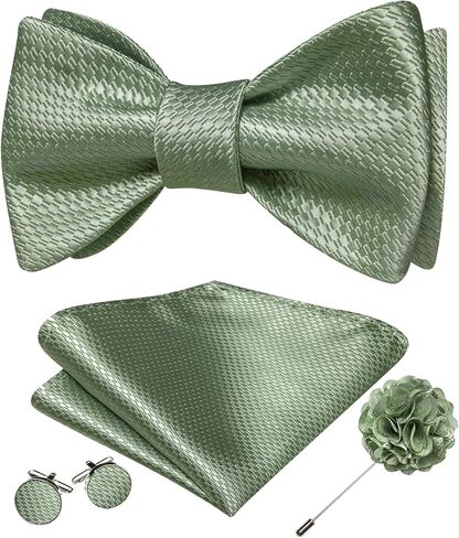 YOHOWA Mens Bow Tie Set with Lapel Pin Brooch Pink Silk Self Tie Bowtie Handkerchief Cufflinks Formal Wedding Party Prom in Kuwait