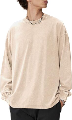 Men's Oversized T Shirts Long Sleeve Shirts for Men Vintage Acid Wash Comfort Colors Crewneck Sweatshirt in Kuwait