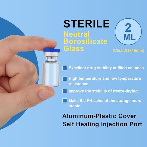 Threlaco 100 Pcs 2ml Sealed Sterile Empty Vials with Self Healing Injection Port Glass Penicillin Bottle Bulk Laboratory Liquid Sample Storage Vial with Caps Sterile Package in Saudi Arabia