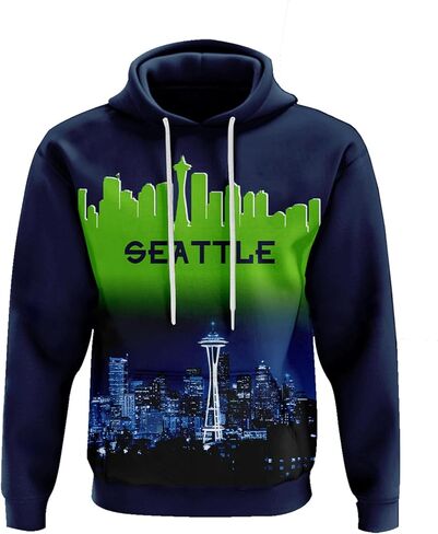 City Night View Silhouette Skyline Football Hoodie Gift for Men American Football Sweatshirt Pullover Top Long Sleeve Hoodie in Kuwait