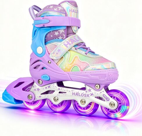 HALOSK Kids Inline Skates for Girls Boys with Light Up Wheels, Adjustable Blade Skates Gradient Glitter Star with Breathable Comfort Liner for Youth Beginners, for Ages 5–16 in Kuwait