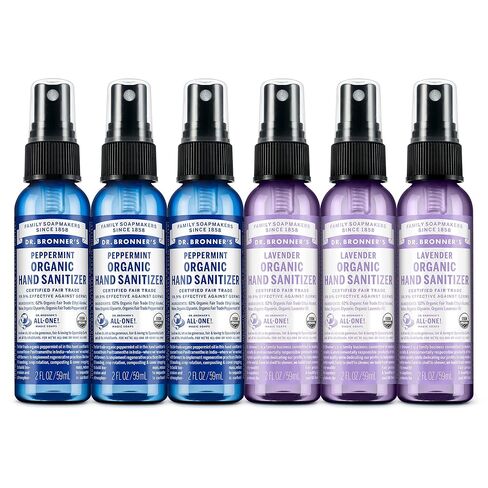 Dr. Bronner's Organic Hand Sanitizer Spray Variety Pack Travel Size Bulk, Simple & Effective Formula, Scented, No Harsh Chemicals - Lavender & Peppermint, 2oz (6-Pack) in Kuwait