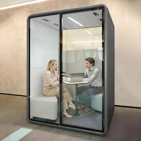 Soundproof Office Pod Booth, 2 Person Meeting Pod Black, Quiet Meeting Pod with Acoustic Panels, Portable Modular Pod, Mobile Sound Proof Booth, Privacy Phone Booth for Calling H92in W63in D55in in Saudi Arabia