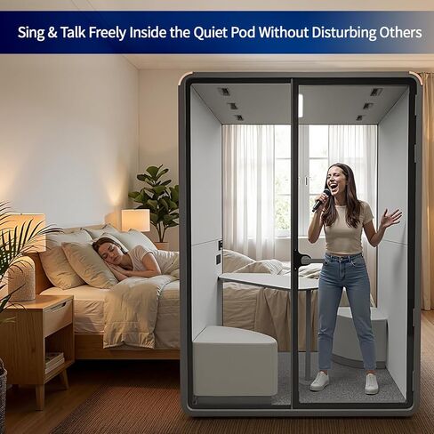 Soundproof Office Pod Booth, 2 Person Meeting Pod Black, Quiet Meeting Pod with Acoustic Panels, Portable Modular Pod, Mobile Sound Proof Booth, Privacy Phone Booth for Calling H92in W63in D55in in Saudi Arabia