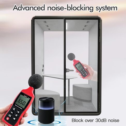 Soundproof Office Pod Booth, 2 Person Meeting Pod Black, Quiet Meeting Pod with Acoustic Panels, Portable Modular Pod, Mobile Sound Proof Booth, Privacy Phone Booth for Calling H92in W63in D55in in Saudi Arabia