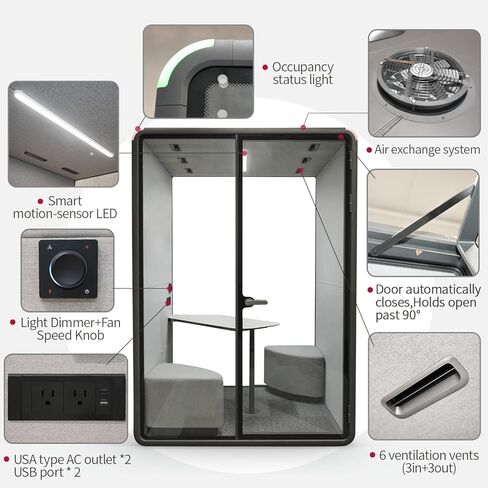 Soundproof Office Pod Booth, 2 Person Meeting Pod Black, Quiet Meeting Pod with Acoustic Panels, Portable Modular Pod, Mobile Sound Proof Booth, Privacy Phone Booth for Calling H92in W63in D55in in Saudi Arabia