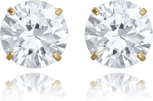 AVORA 10K Gold Round Simulated Diamond CZ Stud Earrings in Yellow or White Gold in Saudi Arabia