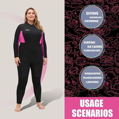 Hevto Plus Size Women Wetsuit 3/2mm Neoprene Full Body Wet Suit Keep Warm for Cold Water Swimming Surfing in Saudi Arabia