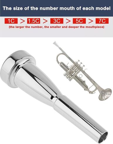 ZLXHDL Trumpet Mouthpiece - 3C/1.5C/1C Silver Color Pure Full Copper Silver Plating Trombone Mouthpiece for Beginners and Professional Players for Bach Conn(1C) in Saudi Arabia