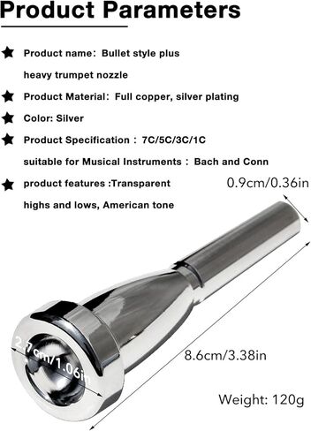 ZLXHDL Trumpet Mouthpiece - 3C/1.5C/1C Silver Color Pure Full Copper Silver Plating Trombone Mouthpiece for Beginners and Professional Players for Bach Conn(1C) in Saudi Arabia