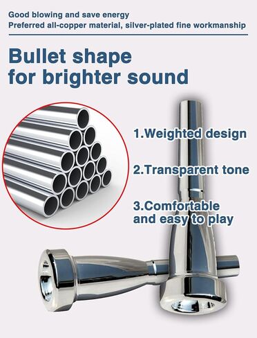 ZLXHDL Trumpet Mouthpiece - 3C/1.5C/1C Silver Color Pure Full Copper Silver Plating Trombone Mouthpiece for Beginners and Professional Players for Bach Conn(1C) in Saudi Arabia
