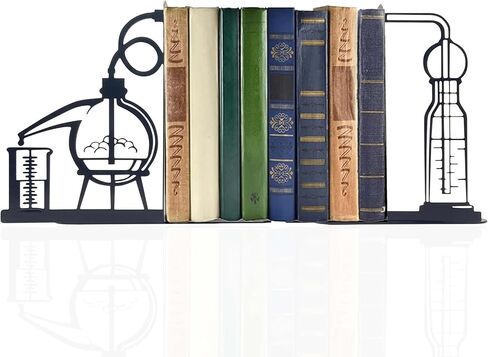 Science Metal Bookends, Atom and Microscope Decor for Bookshelf Home Study Room Science Classroom Decor, Science Gift for Science Teacher Professor Scientist Nerd New Graduate and Friend in Kuwait